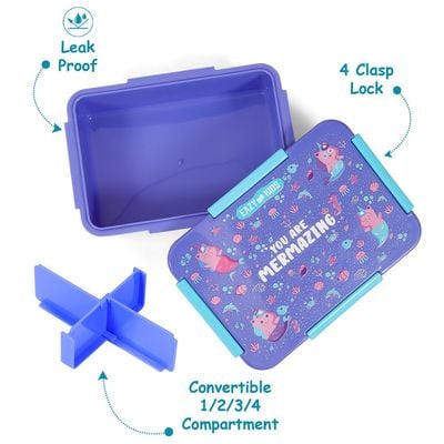 Eazy Kids 1 / 2 / 3 / 4 Compartment Convertible Bento Lunch Box Mermaid - Purple 850ml