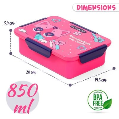 Eazy Kids 1 / 2 / 3 / 4 Compartment Convertible Bento Lunch Box Cat - Pink 850ml