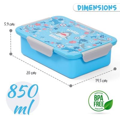 Eazy Kids 1 / 2 / 3 / 4 Compartment Convertible Bento Lunch Box Shark - Blue 850ml