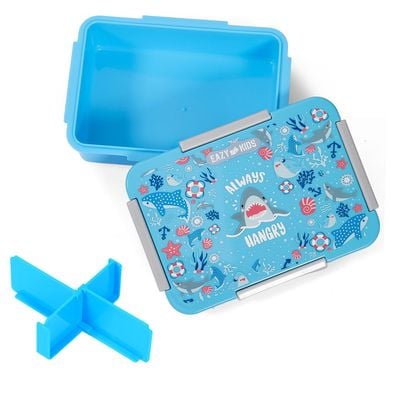 Eazy Kids 1 / 2 / 3 / 4 Compartment Convertible Bento Lunch Box Shark - Blue 850ml