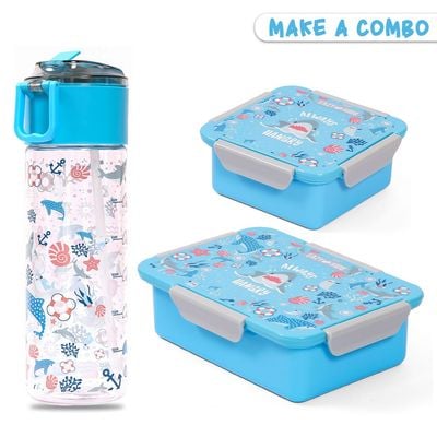 Eazy Kids 1 / 2 / 3 / 4 Compartment Convertible Bento Lunch Box Shark - Blue 850ml