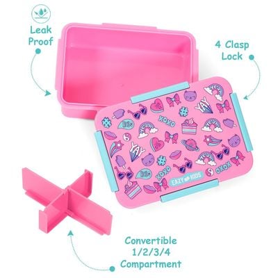 Eazy Kids 1 / 2 / 3 / 4 Compartment Convertible Bento Lunch Box Gen Z - Pink 850ml