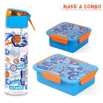 Eazy Kids 1 / 2 / 3 / 4 Compartment Convertible Bento Lunch Box Soccer - Blue 850ml