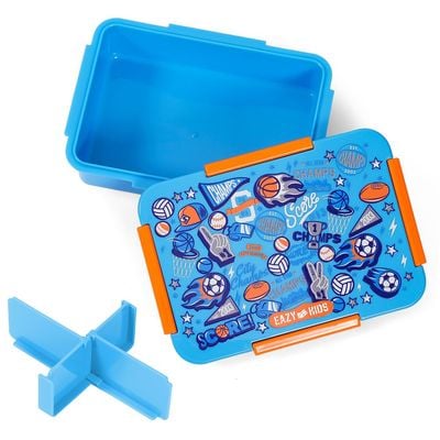 Eazy Kids 1 / 2 / 3 / 4 Compartment Convertible Bento Lunch Box Soccer - Blue 850ml