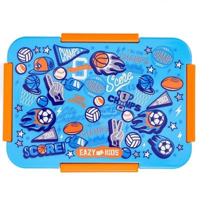 Eazy Kids 1 / 2 / 3 / 4 Compartment Convertible Bento Lunch Box Soccer - Blue 850ml