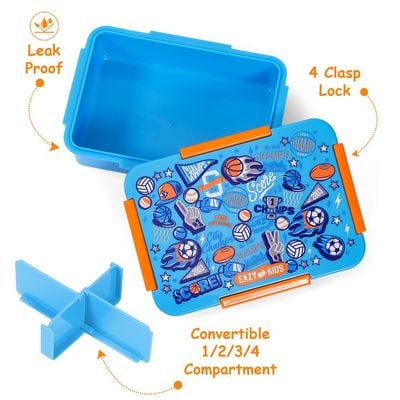 Eazy Kids 1 / 2 / 3 / 4 Compartment Convertible Bento Lunch Box Soccer - Blue 850ml