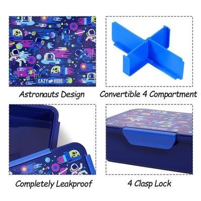 Eazy Kids 1 / 2 / 3 / 4 Compartment Convertible Bento Lunch Box Astronauts - Blue 850ml