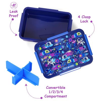 Eazy Kids 1/2/3/4 Compartment Convertible Bento Lunch Box Astronauts - Blue 850ml