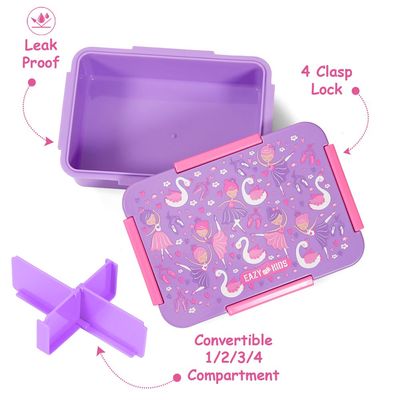 Eazy Kids 1/2/3/4 Compartment Convertible Bento Lunch Box Tropical - Purple 850ml