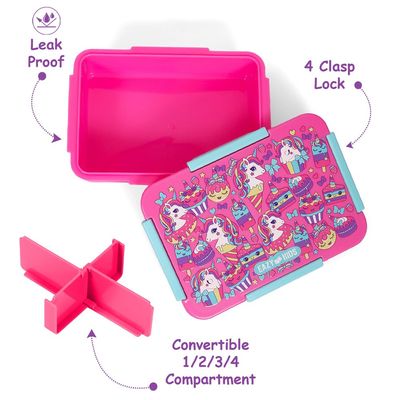 Eazy Kids 1/2/3/4 Compartment Convertible Bento Lunch Box Unicorn Desert - Pink 850ml