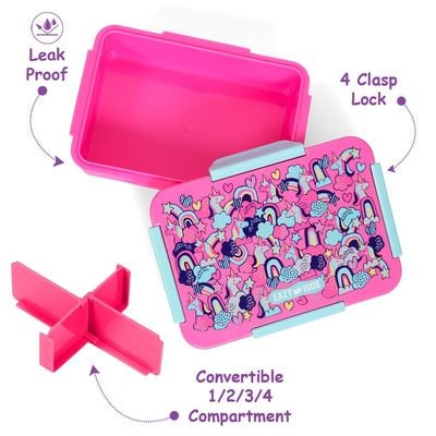 Eazy Kids 1 / 2 / 3 / 4 Compartment Convertible Bento Lunch Box Unicorn - Pink 850ml