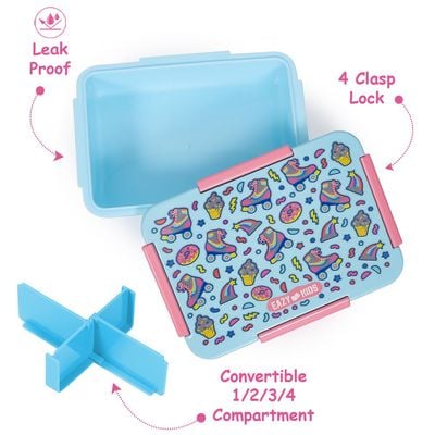 Eazy Kids 1 / 2 / 3 / 4 Compartment Convertible Bento Lunch Box Gen Z Skater - Blue 850ml