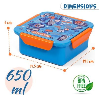 Eazy Kids Lunch Box, Soccer - Blue, 650ml