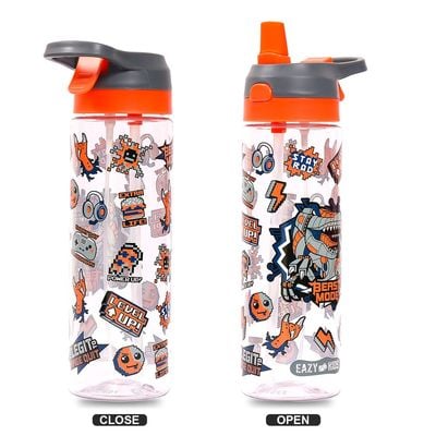 Eazy Kids Lunch Box and Tritan Water Bottle w / Spray, Dinosaur - Grey, 750ml