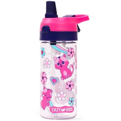 Eazy Kids Lunch Box Set and Tritan Water Bottle w / Spray, Cat - Pink, 420ml