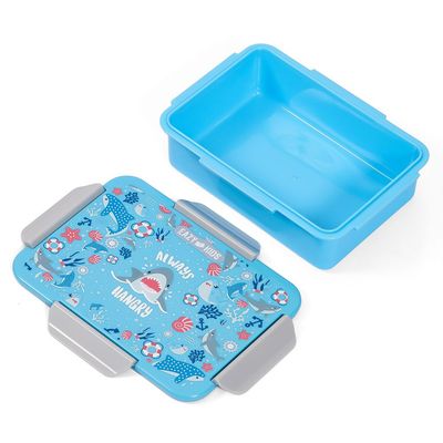 Eazy Kids Lunch Box and Tritan Water Bottle w / Snack Box, Shark - Blue, 450ml