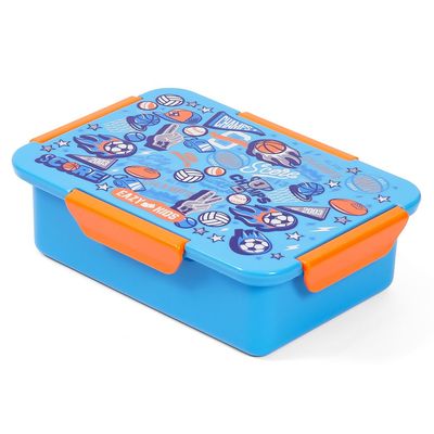 Eazy Kids Lunch Box and Tritan Water Bottle w/ Spray, Soccer - Blue, 750ml