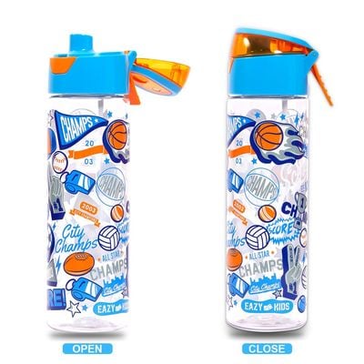 Eazy Kids Lunch Box and Tritan Water Bottle w / Spray, Soccer - Blue, 750ml