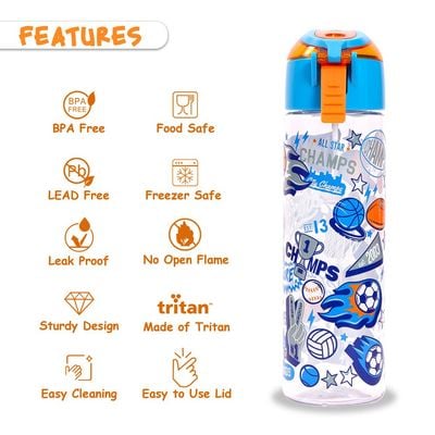 Eazy Kids Lunch Box and Tritan Water Bottle w / Spray, Soccer - Blue, 750ml