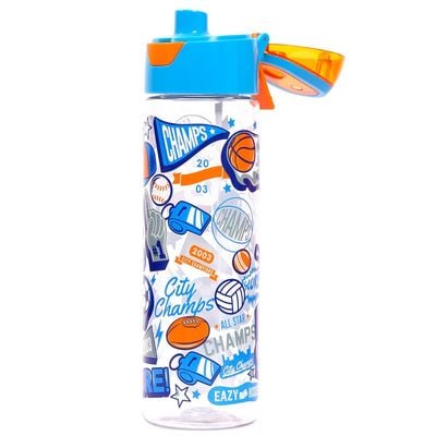 Eazy Kids Lunch Box and Tritan Water Bottle w / Spray, Soccer - Blue, 750ml