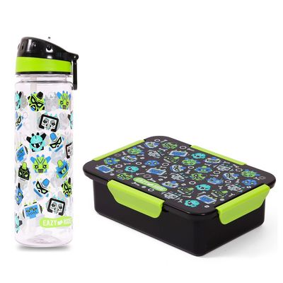 Eazy Kids Lunch Box and Tritan Water Bottle w / Carry handle, Gen Z - Black, 650ml