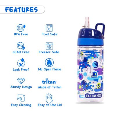 Eazy Kids Lunch Box and Tritan Water Bottle w/ Carry handle, Astronauts - Blue, 420ml