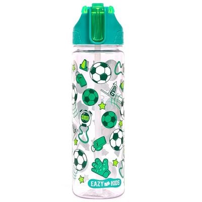 Eazy Kids Lunch Box Set and Tritan Water Bottle w / 2in1 drinking, Flip lid and Sipper, Soccer - Green, 650ml