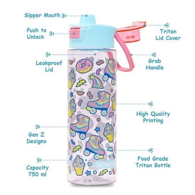 Eazy Kids Lunch Box and Tritan Water Bottle w / Flip Lid, Gen Z Skater - Blue, 750ml