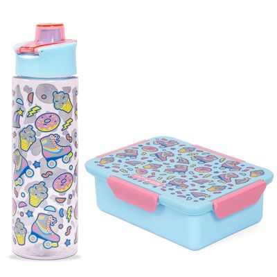 Eazy Kids Lunch Box and Tritan Water Bottle w / Flip Lid, Gen Z Skater - Blue, 750ml