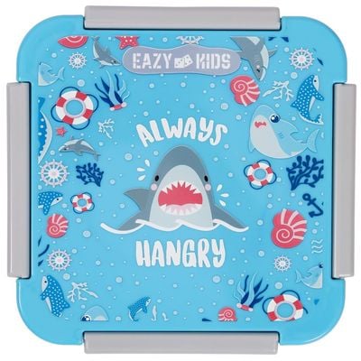 Eazy Kids Lunch Box Set and Tritan Water Bottle w / Snack Box, Shark - Blue, 450ml