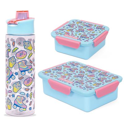 Eazy Kids Lunch Box Set and Tritan Water Bottle w / Flip Lid, Gen Z Skater - Blue, 750ml