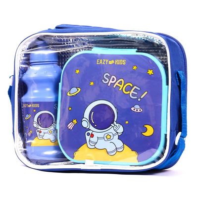 Eazy Kids Lunch Box and Water Bottle With Bag - Space Blue