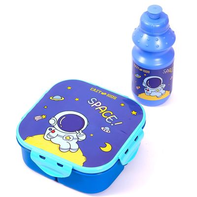 Eazy Kids Lunch Box and Water Bottle With Bag - Space Blue