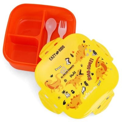 Eazy Kids Square Bento Lunch Box - Dino Yellow