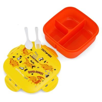 Eazy Kids Square Bento Lunch Box - Dino Yellow