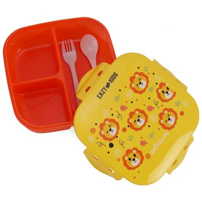 Eazy Kids Square Bento Lunch Box - Tiger Yellow