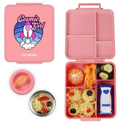 Eazy Kids Jumbo Bento Lunch Box w/t Insulated Jar - Cosmic Girl Pink