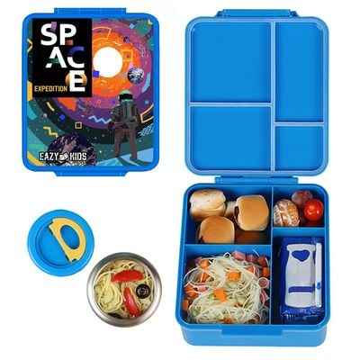 Eazy Kids Jumbo Bento Lunch Box w / t Insulated Jar - Space Expedition Blue