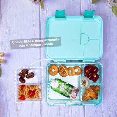 Eazy Kids 6 & 4 Convertible Bento Lunch Box wt Sandwich Cutter Set - Unicorn Green