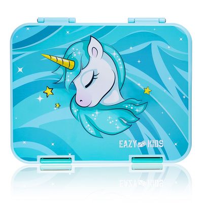 Eazy Kids 6 & 4 Convertible Bento Lunch Box wt Sandwich Cutter Set - Unicorn Green