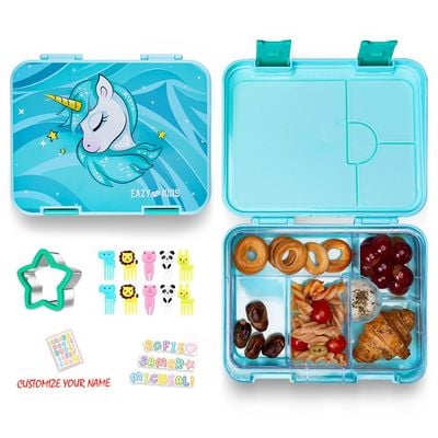 Eazy Kids 6 & 4 Convertible Bento Lunch Box wt Sandwich Cutter Set - Unicorn Green