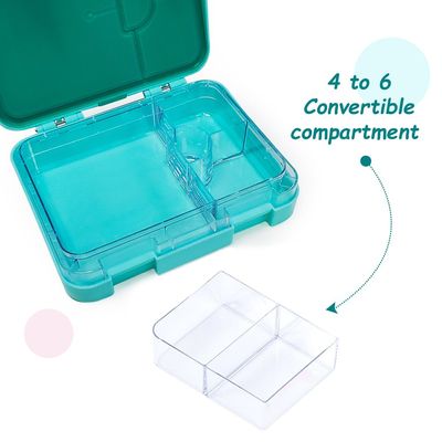 Eazy Kids 6 & 4 Convertible Bento Lunch Box wt Sandwich Cutter Set - Unicorn Green