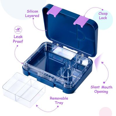 Eazy Kids 6 & 4 Convertible Bento Lunch Box wt Sandwich Cutter Set - Unicorn Lover Blue