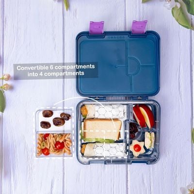 Eazy Kids 6 & 4 Convertible Bento Lunch Box wt Sandwich Cutter Set - Unicorn Lover Blue