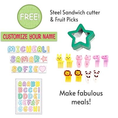 Eazy Kids 5 & 4 Convertible Bento Lunch Box wt Sandwich Cutter Set - Eat Sleep Game