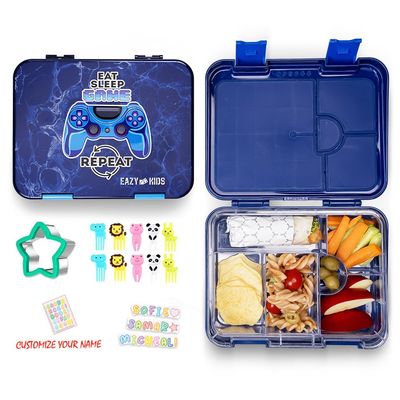 Eazy Kids 5 & 4 Convertible Bento Lunch Box wt Sandwich Cutter Set - Eat Sleep Game