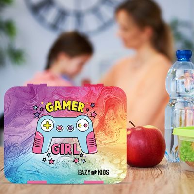 Eazy Kids 5 & 4 Convertible Bento Lunch Box wt Sandwich Cutter Set - Gamer Girl