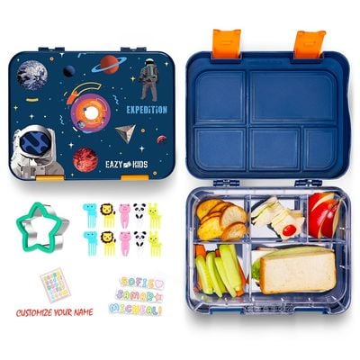 Eazy Kids 5 & 4 Convertible Bento Lunch Box wt Sandwich Cutter Set - Expedition Space