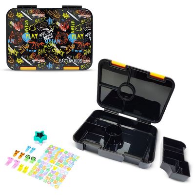 Eazy Kids 6 & 4 Convertible Bento Lunch Box wt Sandwich Cutter Set - Dino Bro