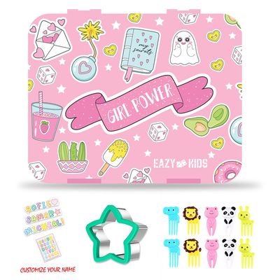 Eazy Kids Bento Box wt Insulated Lunch Bag & Cutter Set - Combo - Girl Power Pink